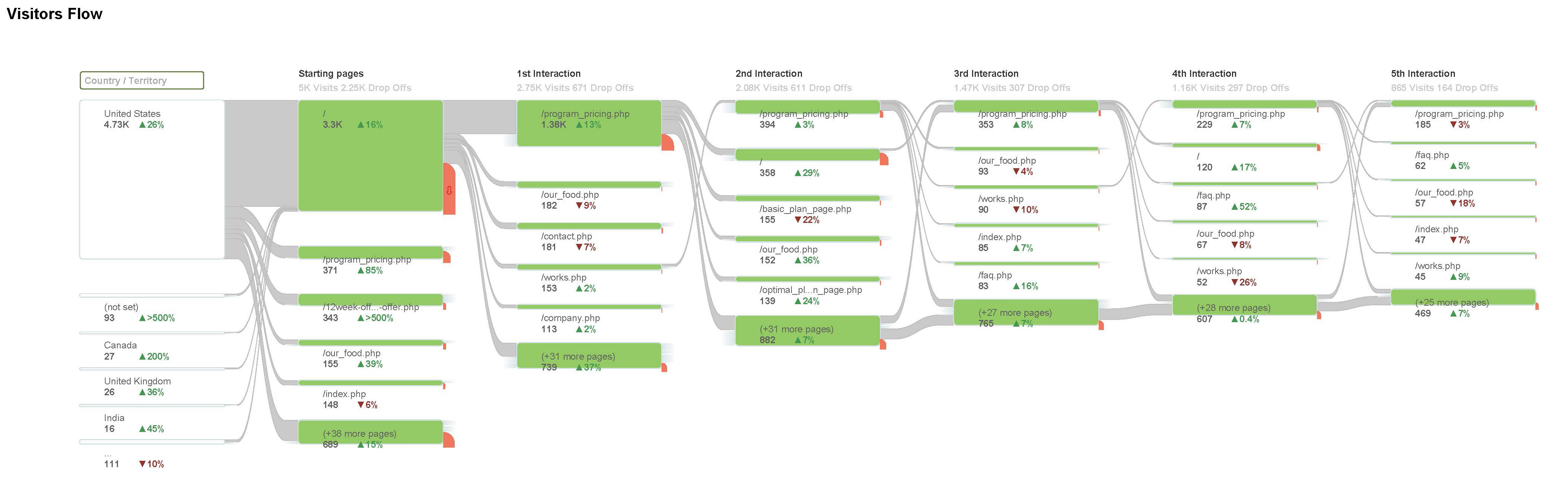 Reprts can be generated showing vistor flow throughout a site